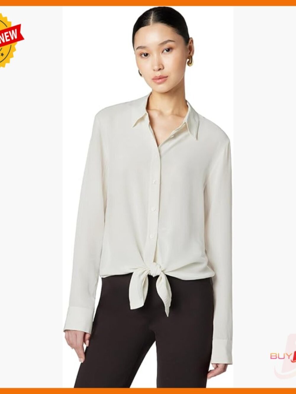 Long Sleeve Button-Down Tie-Waist Blouse, Classic Fit, Dry Clean Only